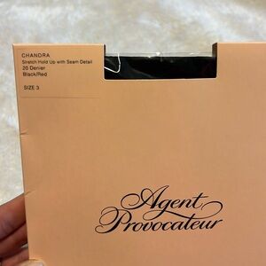 Agent Provocateur Chandra Hold Up Stockings Hosiery Size 3 Black Red